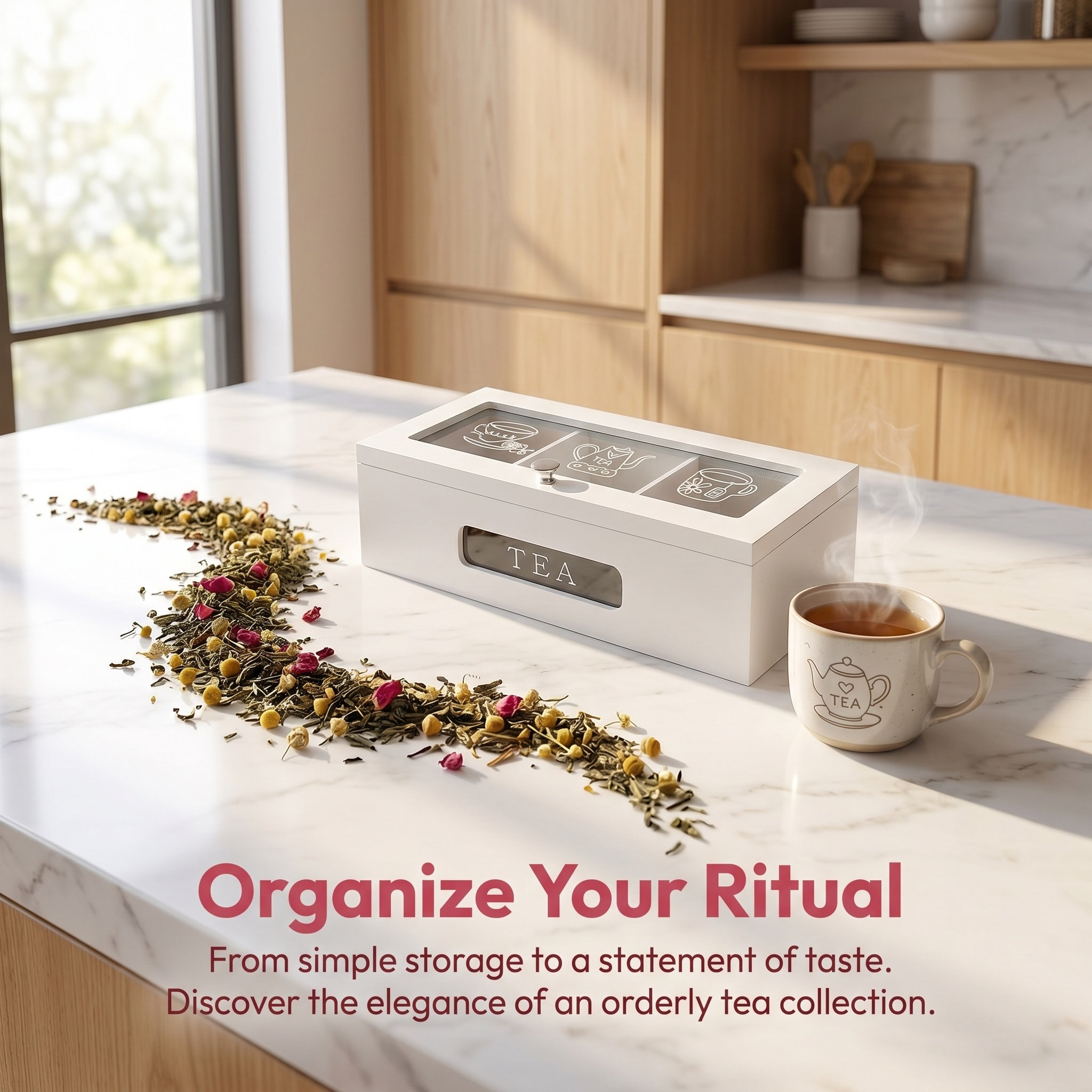Coffee Tea Sugar - Wooden Tea Storage Box with Transparent