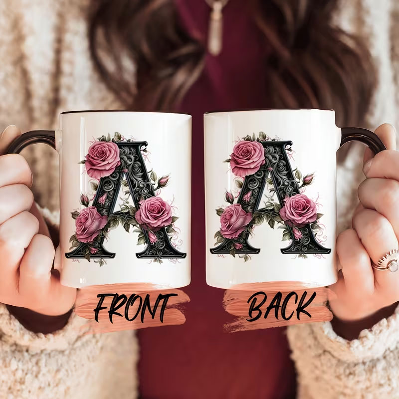 1 Black Letter Flower A-F Prin - Coffee Tea Name ulasan dan harga