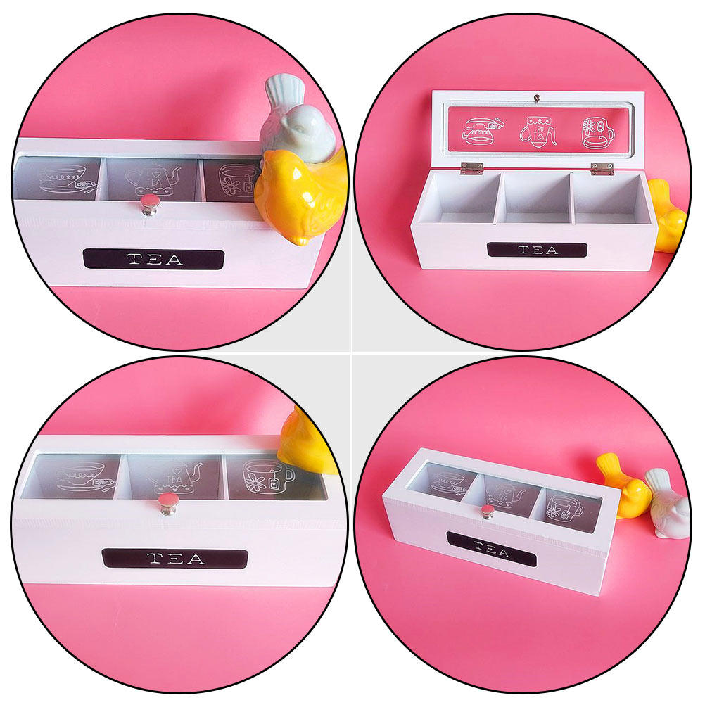 Wooden Tea Storage Box with Tr - Coffee Tea Sugar ulasan dan harga