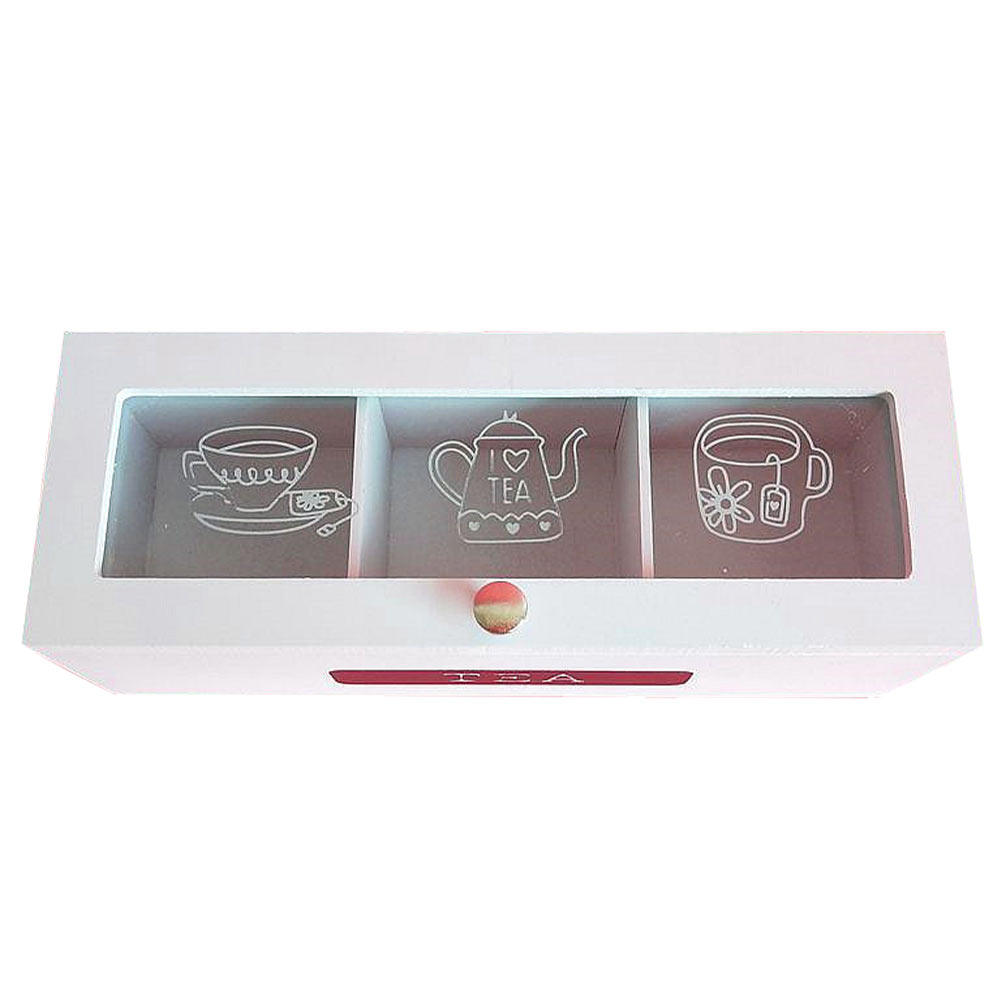 Wooden Tea Storage Box with Tr - Coffee Tea Sugar ulasan dan harga